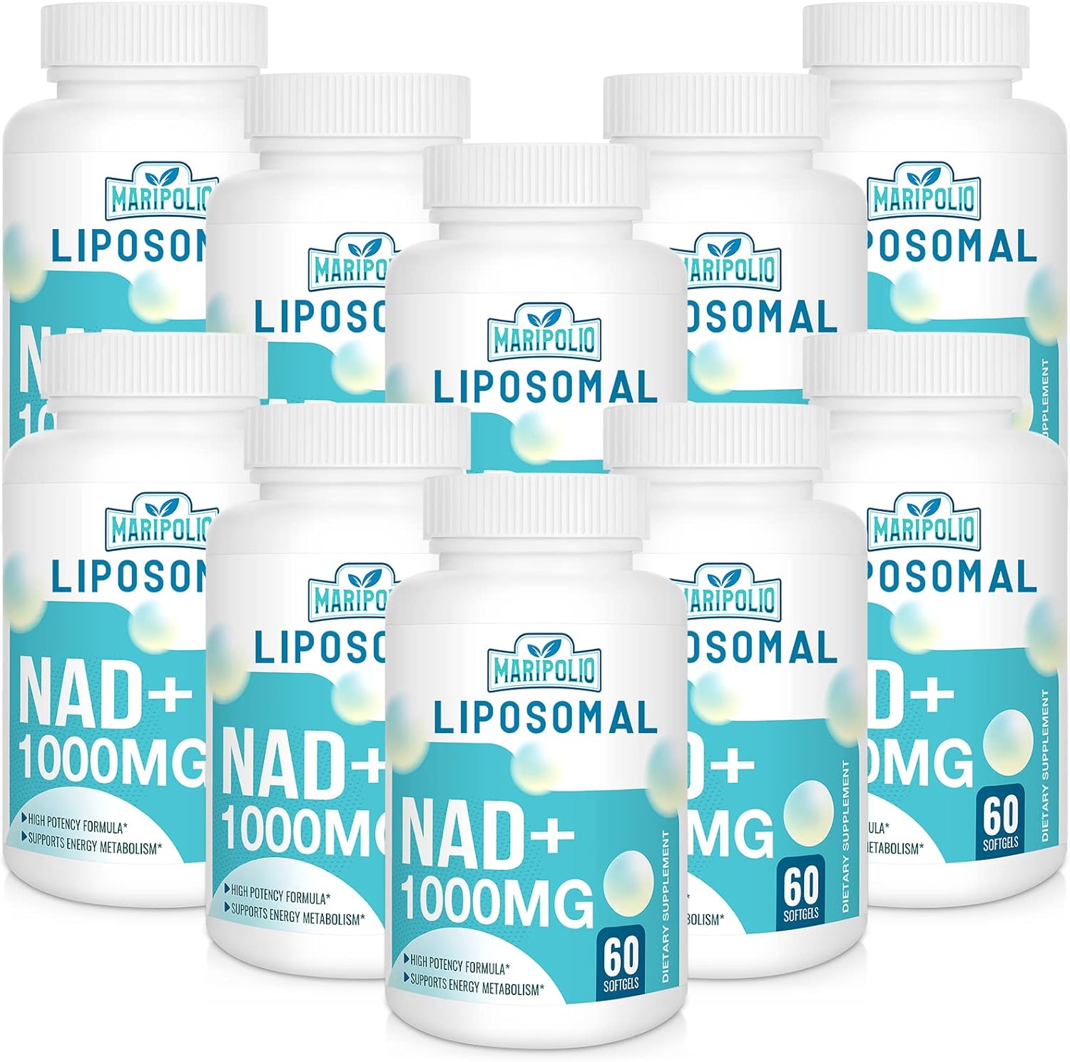 1000mg Maripolio Liposomal NAD+ Supplement with High Potency for Max Absorption - 600 Softgels for Energy, DNA Repair, and Aging Defense