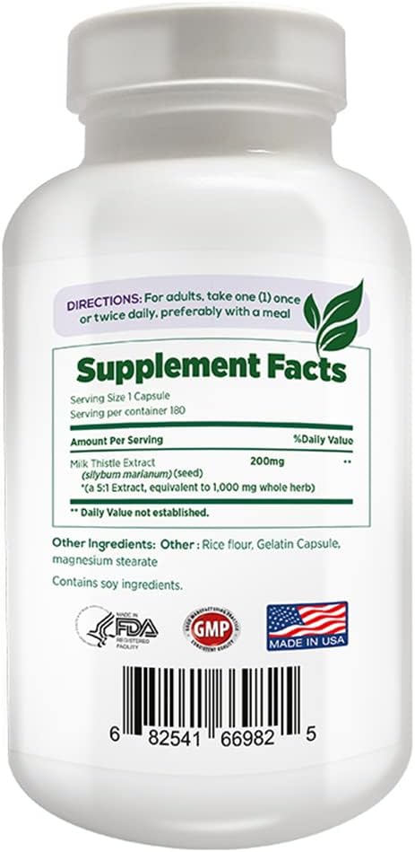 1000mg Milk Thistle for Healthy Liver Function - Gluten Free, Rapid Release - 6-Month Supply