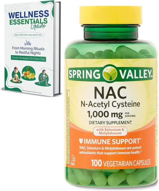 1000mg NAC Supplement - 100 Count Vegetarian Capsules with Selenium & Molybdenum for Immune Support - Gluten, Soy, and Lactose Free