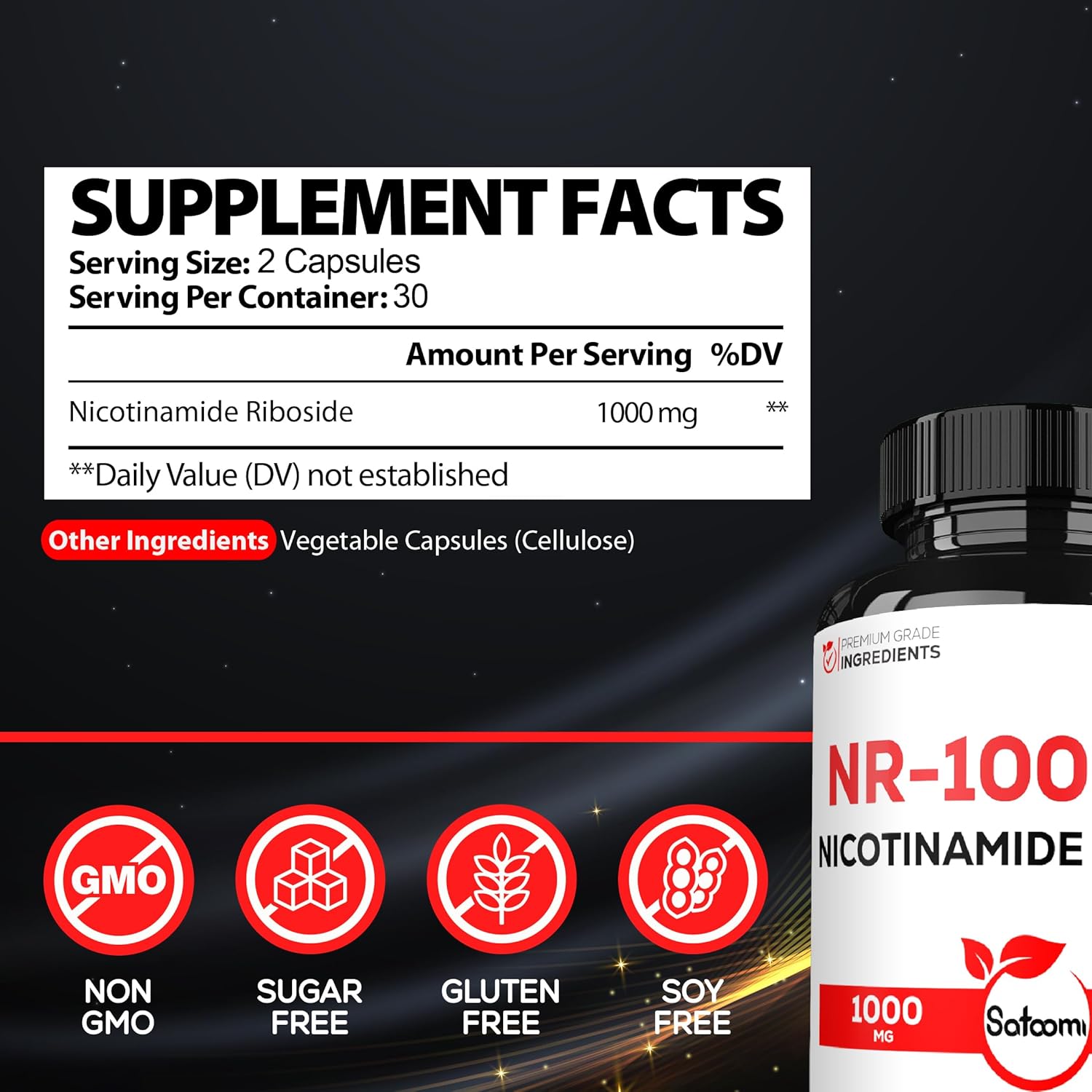 1000mg NAD Supplement with Nicotinamide Riboside NR - Supports Cellular Health, Aging, and Overall Wellness - 60 Capsules, 30 Day Supply