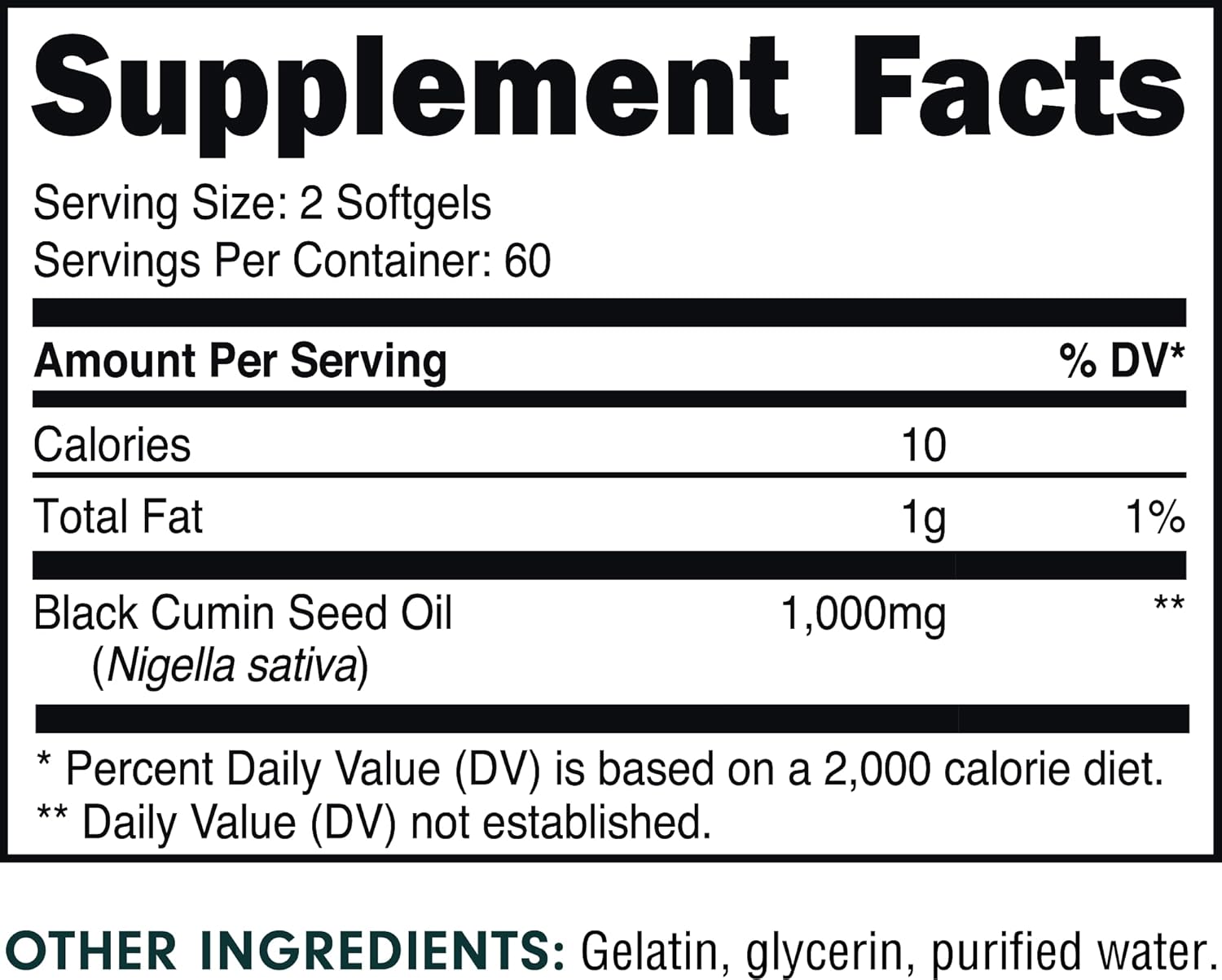1000mg Organic Black Seed Oil Softgels - 60 Servings of Black Cumin Seed Oil Supplements