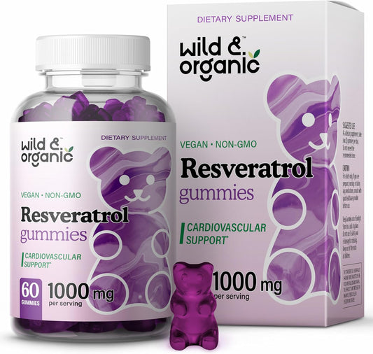 1000mg Organic Resveratrol Gummies - Vegan Antioxidant Supplement for Brain & Immune Support - 60 Count