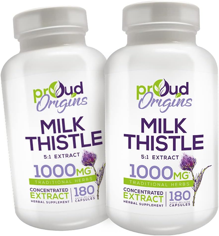 1000mg Proud Origins Milk Thistle for Healthy Liver Function - Gluten Free, Rapid Release Supplements, 6-Month Supply (2 Pack)