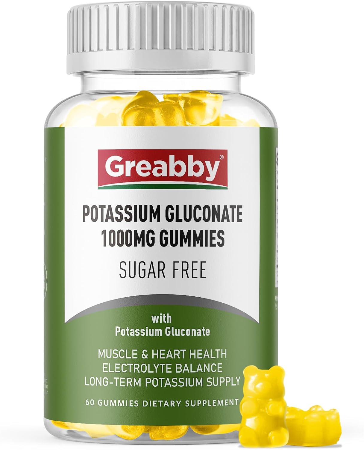 1000mg Sugar Free Potassium Gummies for Muscle Cramps & Heart Health - Vegan Supplement for Adults, 60 Gummies