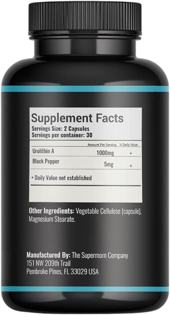 1000mg Urolithin A Plus Black Pepper Dietary Supplement by The SuperMom Company - 60 Vegetable Capsules