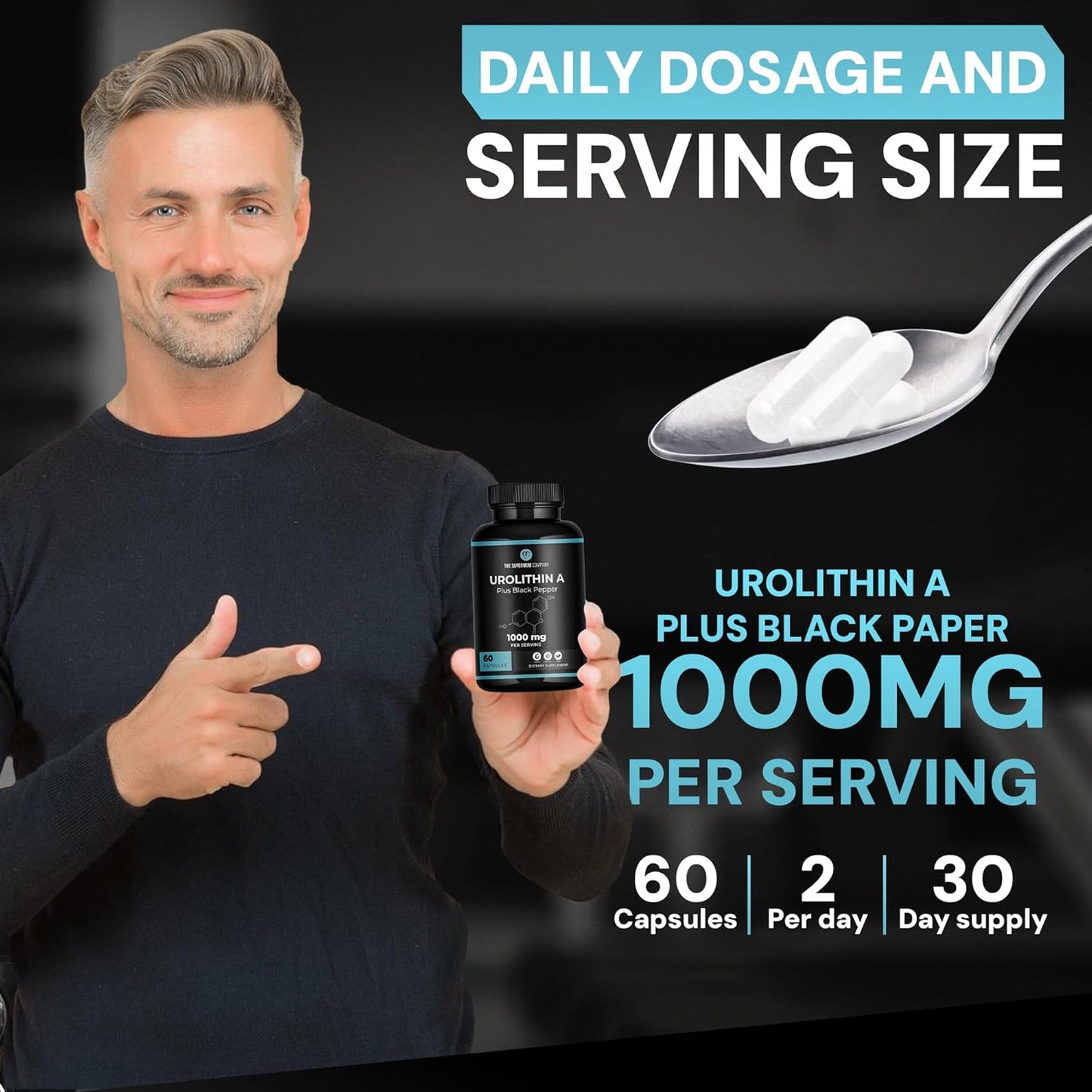 1000mg Urolithin A Plus Black Pepper Dietary Supplement by The SuperMom Company - 60 Vegetable Capsules