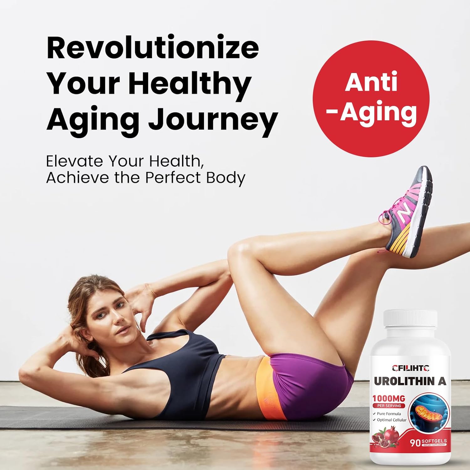 1000mg Urolithin A Supplement - 90 Softgels for Healthy Aging, Energy, Antioxidant Support & Mitochondrial Health