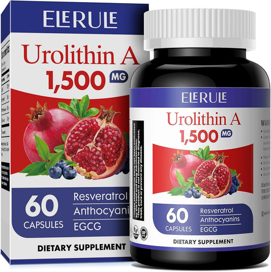 1000mg Urolithin A Supplement with Trans-Resveratrol, Anthocyanins, Green Tea - Promotes Healthy Aging, Supports Cellular Energy - 60 Capsules