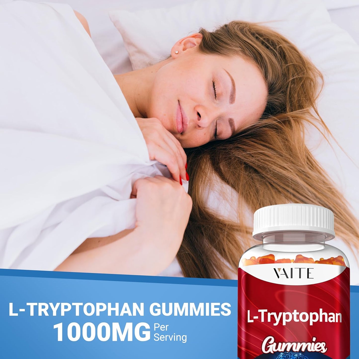 1000mg Vegan L Tryptophan Gummies for Positive Outlook & Calm Support - 60 Chewable Supplements for Peaceful Sleep & Mental Focus