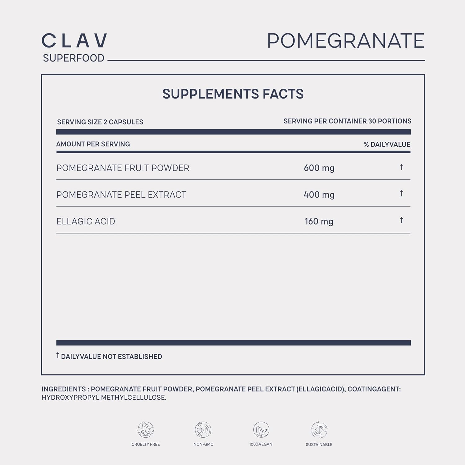 1000mg Vegan Pomegranate Extract Supplement with 40% Ellagic Acid for Heart & Joint Support - 60 Capsules from Germany