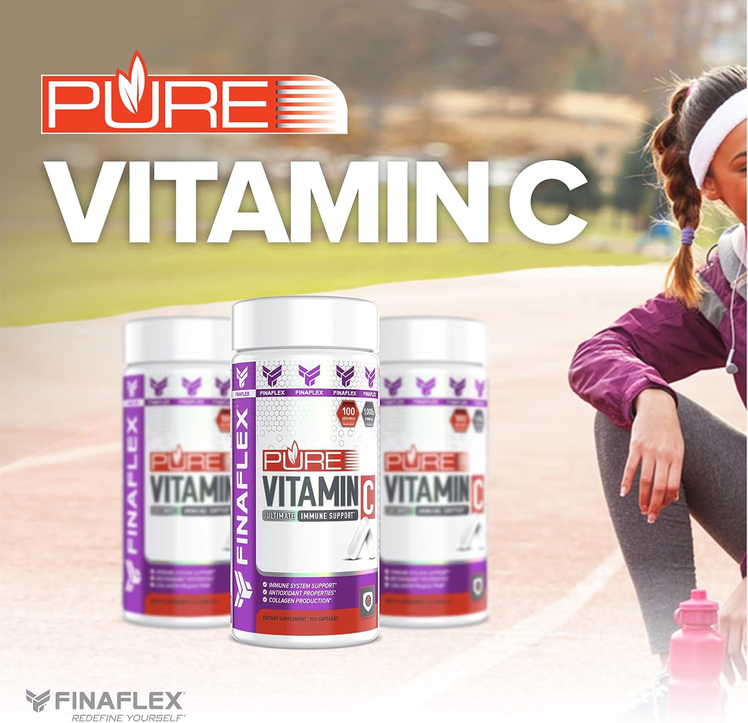 1000mg Vitamin C Capsules - Boost Immune System & Collagen Production - 100 Servings - FINAFLEX
