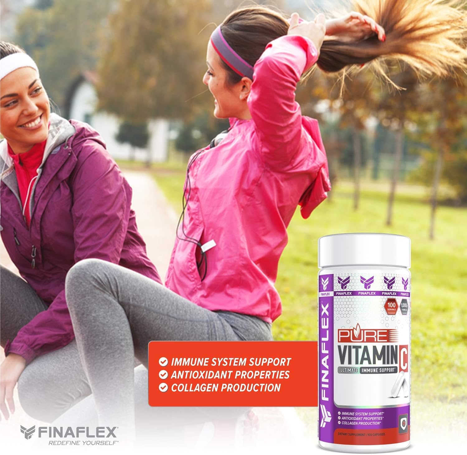 1000mg Vitamin C Capsules - Boost Immune System & Collagen Production - 100 Servings - FINAFLEX