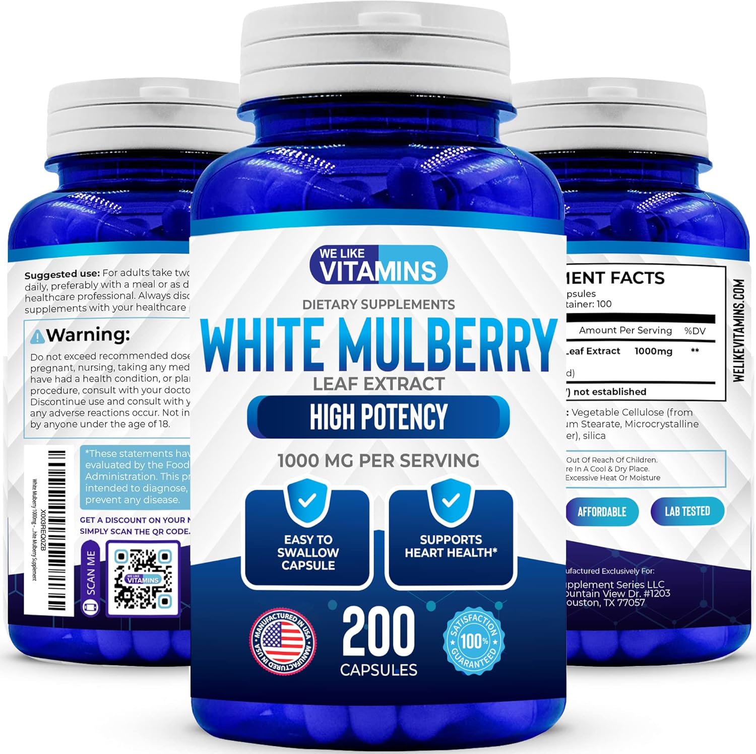 1000mg White Mulberry Leaf Extract Capsules - 200 Vegan Capsules by We Like Vitamins