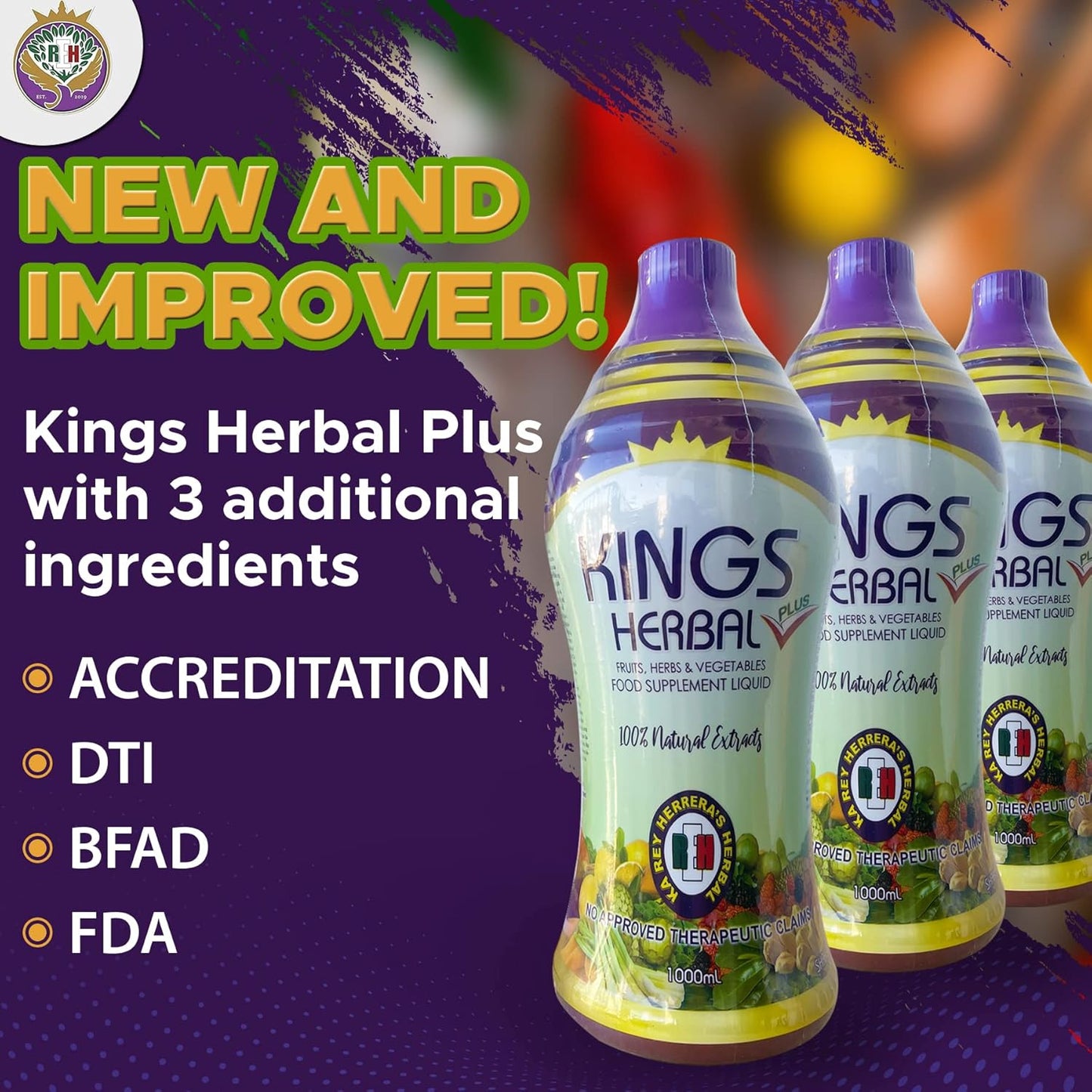 1000ml REH Kings Herbal Plus Juice: 80 Ingredient Immune Support Blend - Daily Multivitamin Supplement
