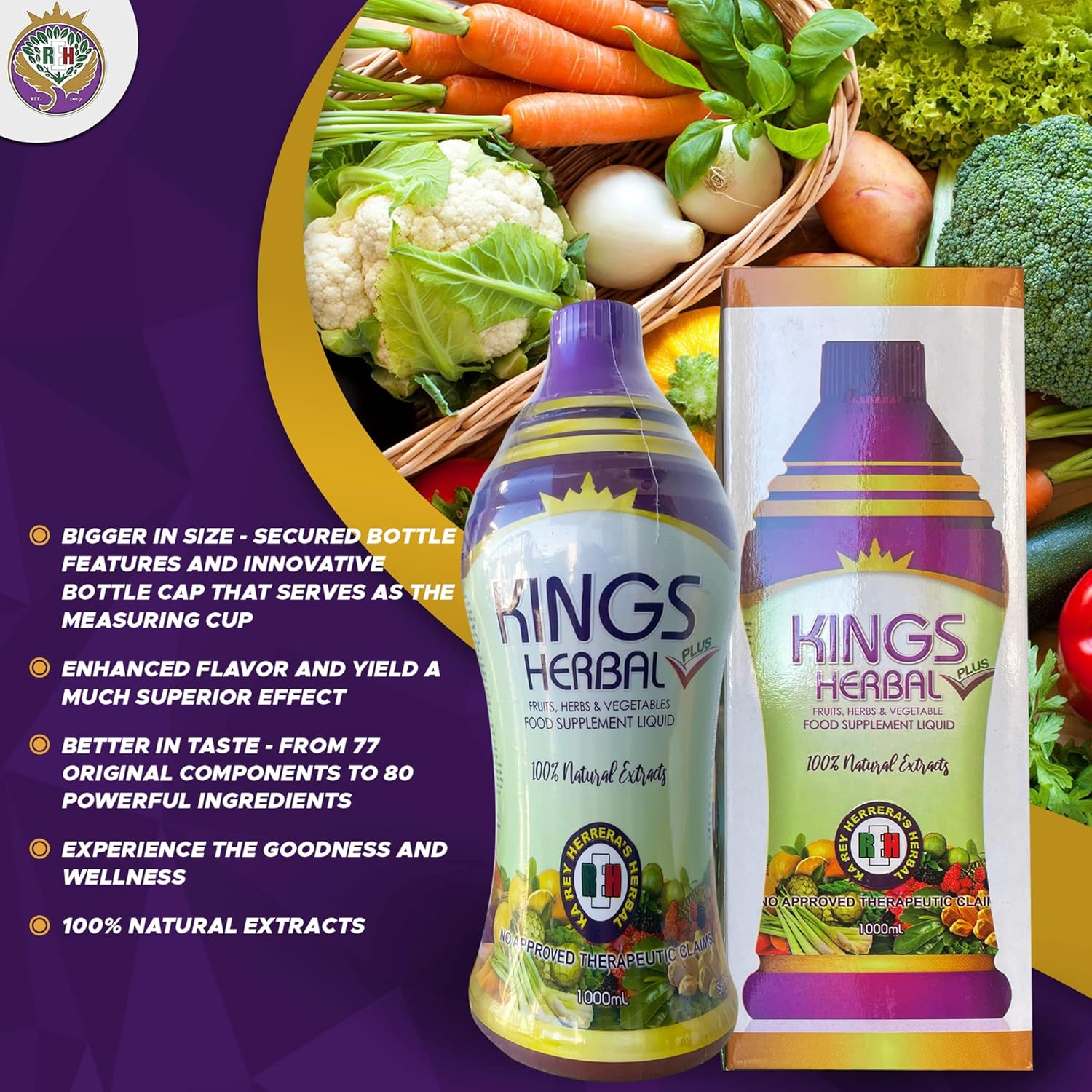 1000ml REH Kings Herbal Plus Juice: 80 Ingredient Immune Support Blend - Daily Multivitamin Supplement
