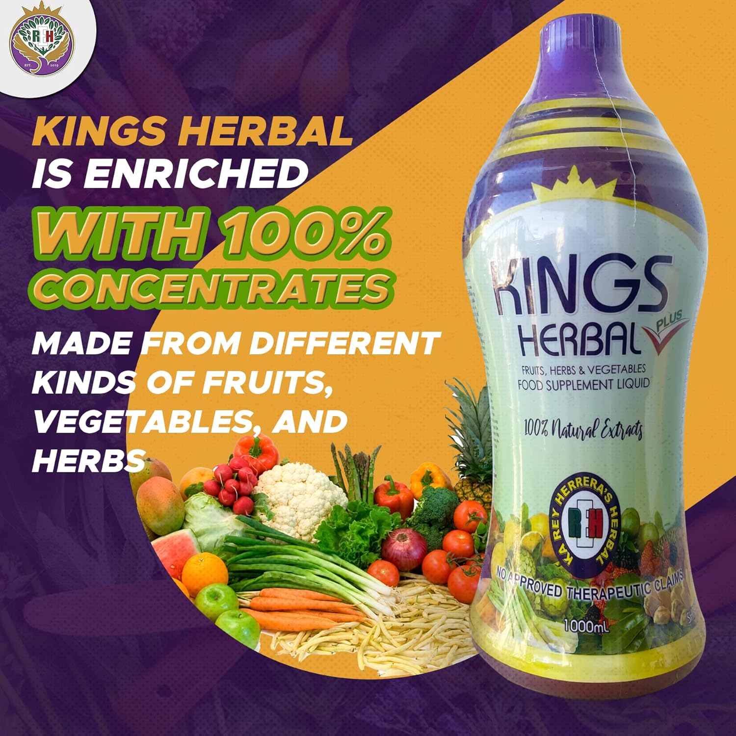 1000ml REH Kings Herbal Plus Juice: 80 Ingredient Immune Support Blend - Daily Multivitamin Supplement