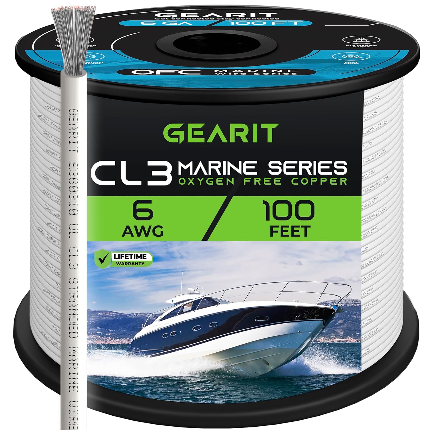 100ft GEARit 6 Gauge Marine Wire, Tinned Oxygen-Free Copper, White - Boat/Automotive/RV/Camper/Solar, 6 AWG Primary Wire Cable