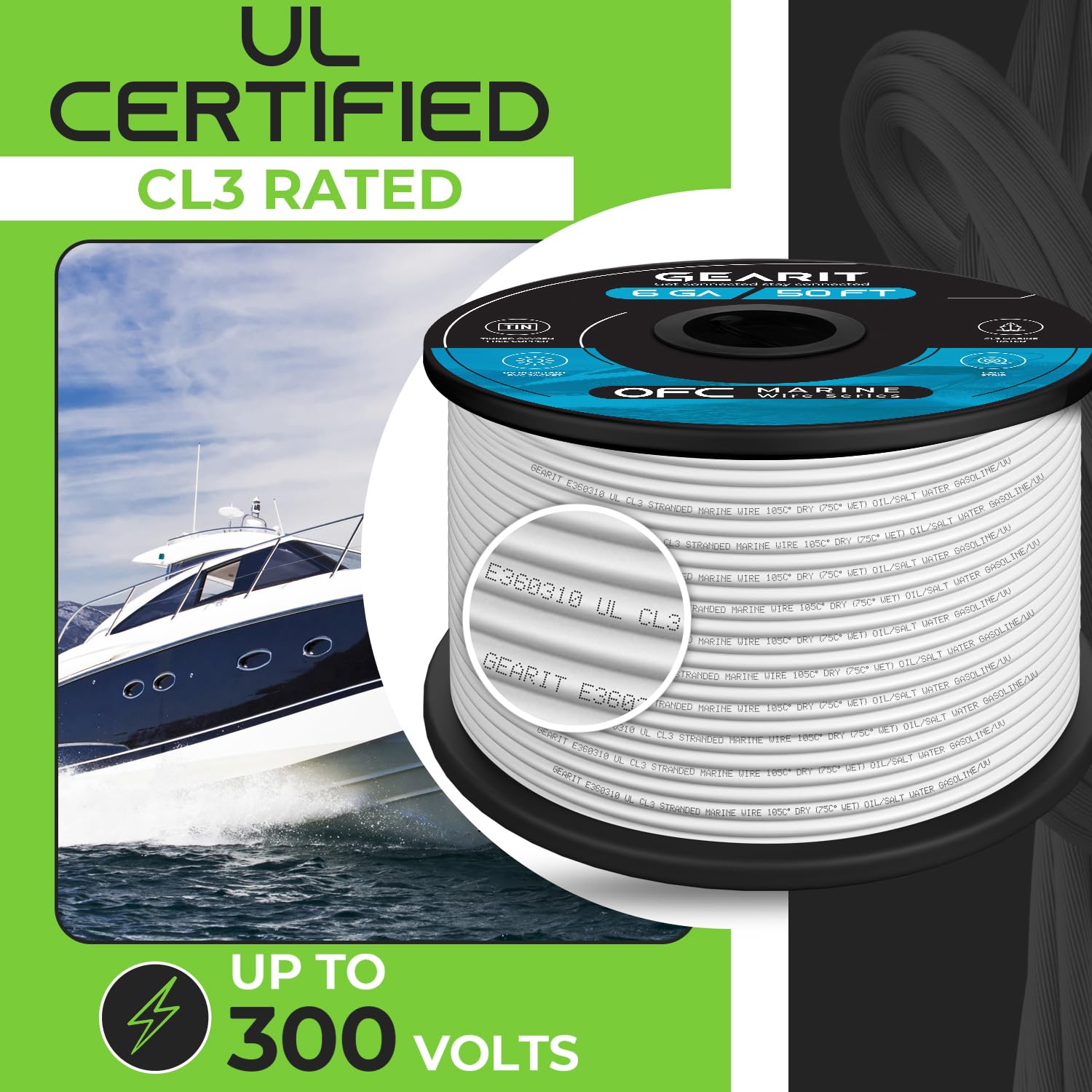 100ft GEARit 6 Gauge Marine Wire, Tinned Oxygen-Free Copper, White - Boat/Automotive/RV/Camper/Solar, 6 AWG Primary Wire Cable