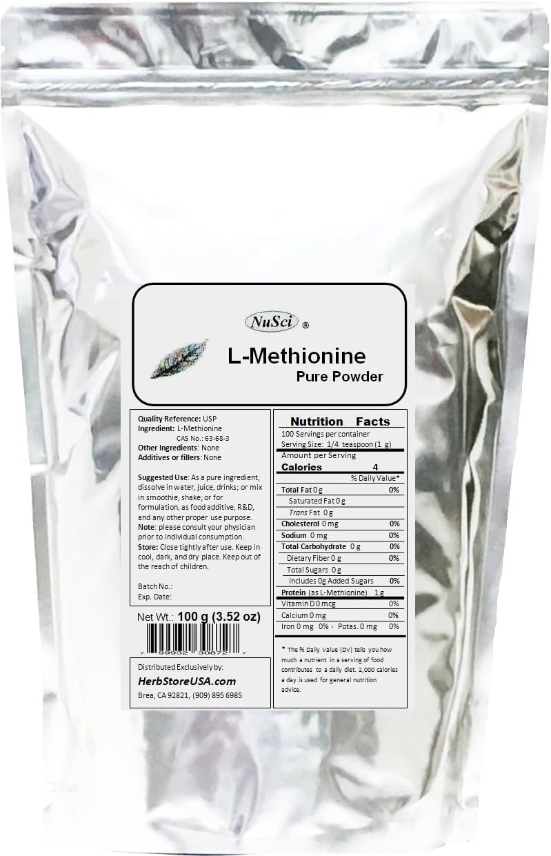 100g (3.52 oz) Pure L-Methionine Powder by NuSci - High Quality Amino Acid Supplement