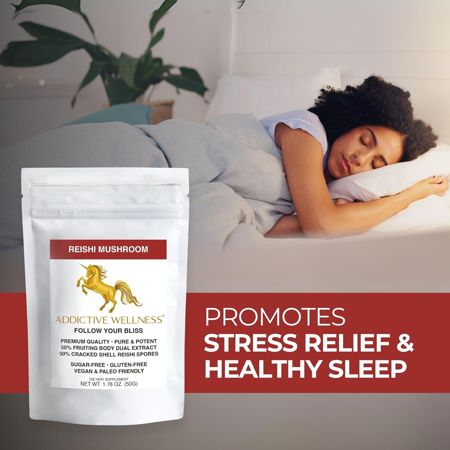 100g Addictive Wellness Reishi Mushroom Extract Powder + Spores - Pure & Potent Wildcrafted Ganoderma - Wood Grown - 50/50 Blend