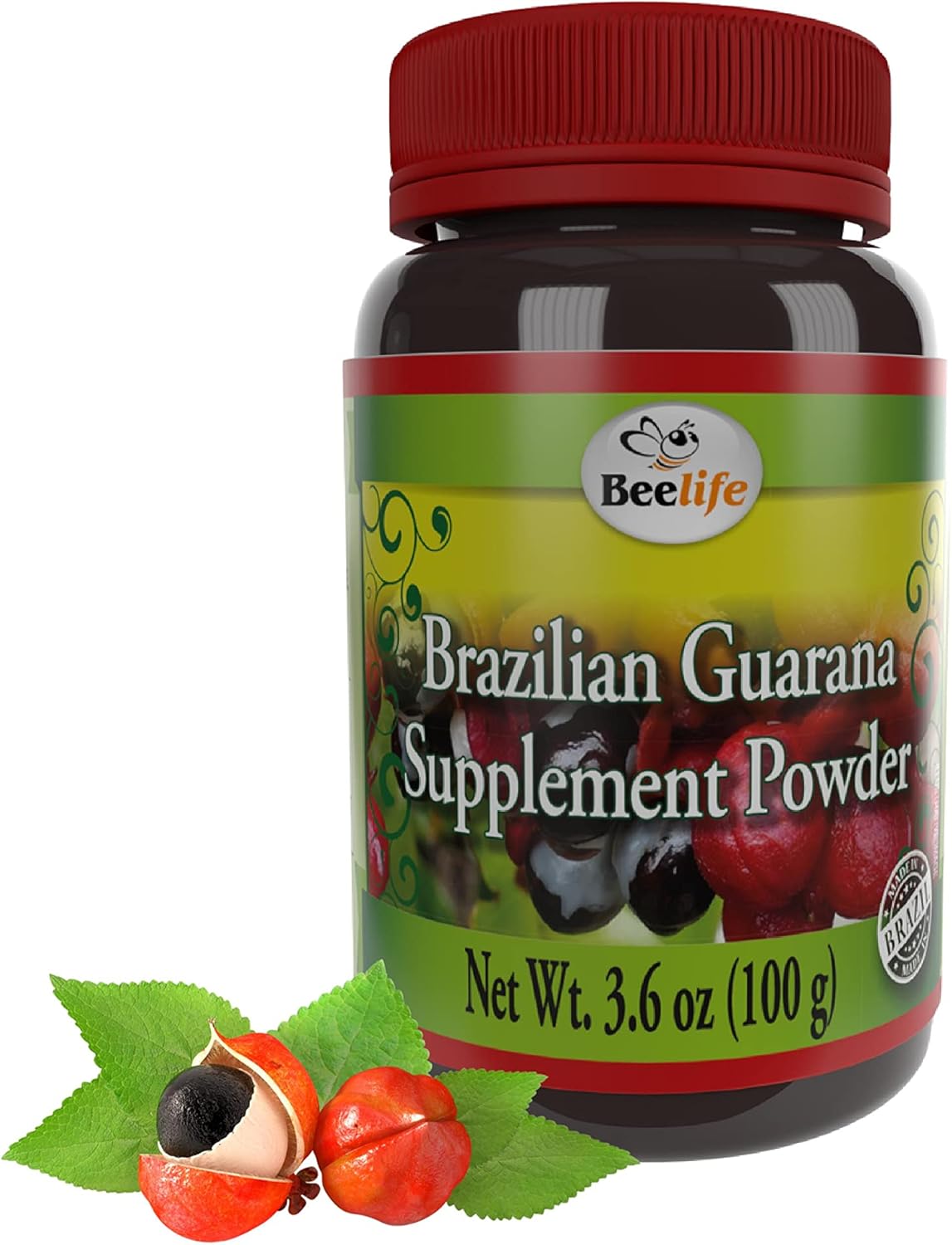 100g Beelife Brazilian Guarana Powder: Natural Caffeine Supplement for Energy, Focus, Muscle Strength - Gluten-Free Vegan Pre Workout