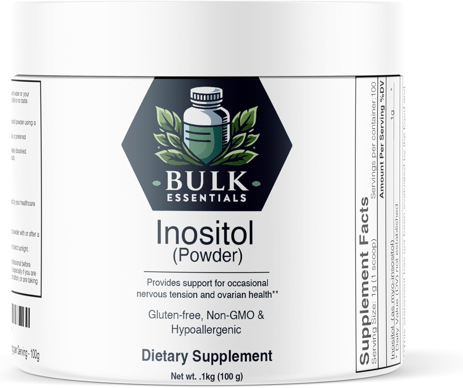 100g Bulk Inositol Powder Supplement - Unflavored & Gluten Free - 1000mg per Serving - Vitamin B8 Powder - Myoinositol - Essential