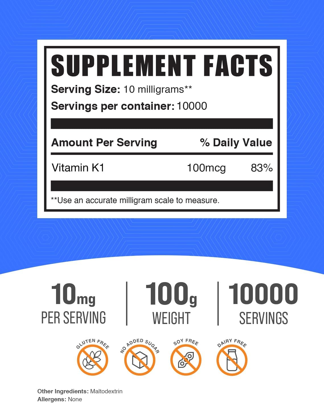 100g Bulk Vitamin K1 (1%) Powder Supplement for Dogs - Dry Vitamin K1 - High-Quality K1 Supplement (3.5 oz)