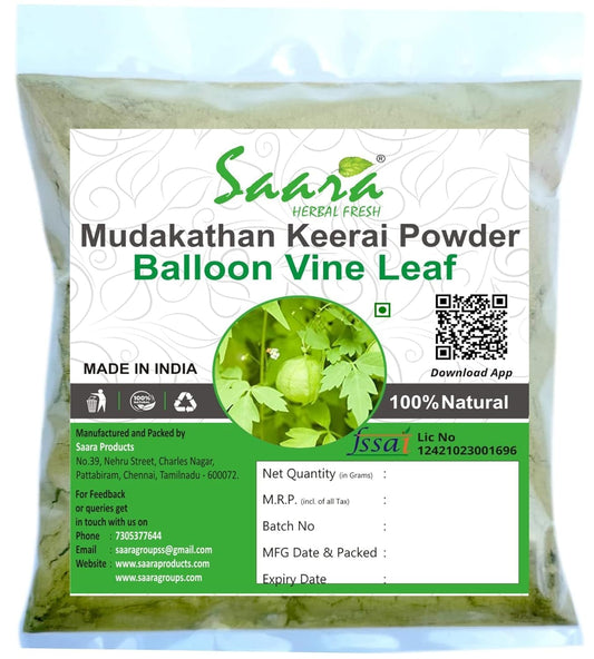 100g Herbal Fresh Mudakathan Keerai Powder - Balloon Vine Leaf, Kanphata, Budda Kakara, Agniballi, Jyotishmati Leaf Powder Pack