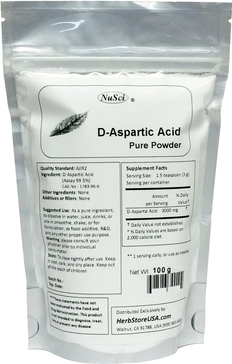 100g NuSci Pure D-Aspartic Acid (DAA) Powder - AJI Quality Standard