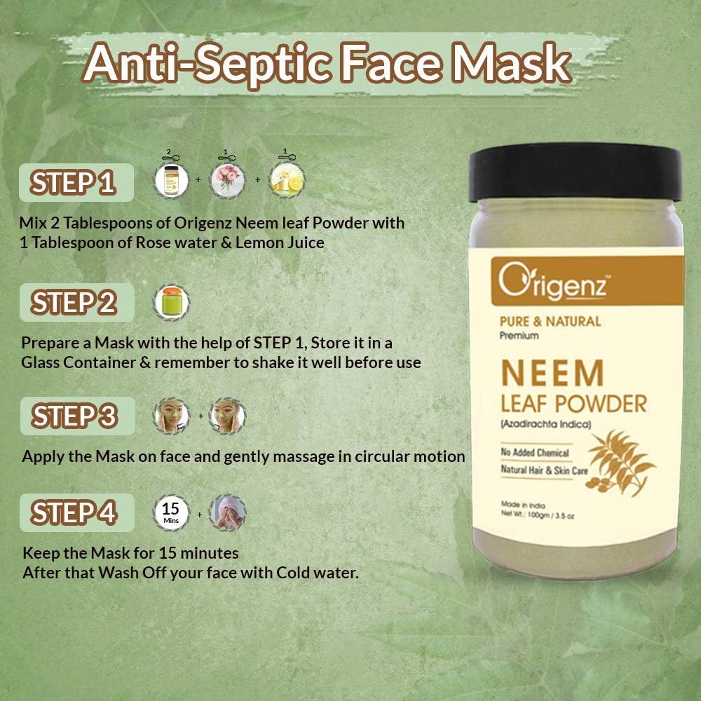100gm Neem Leaf Powder Face Pack - Soft & Glowing Skin, Controls Acne, Pimples, Scars, Blackheads, Dandruff