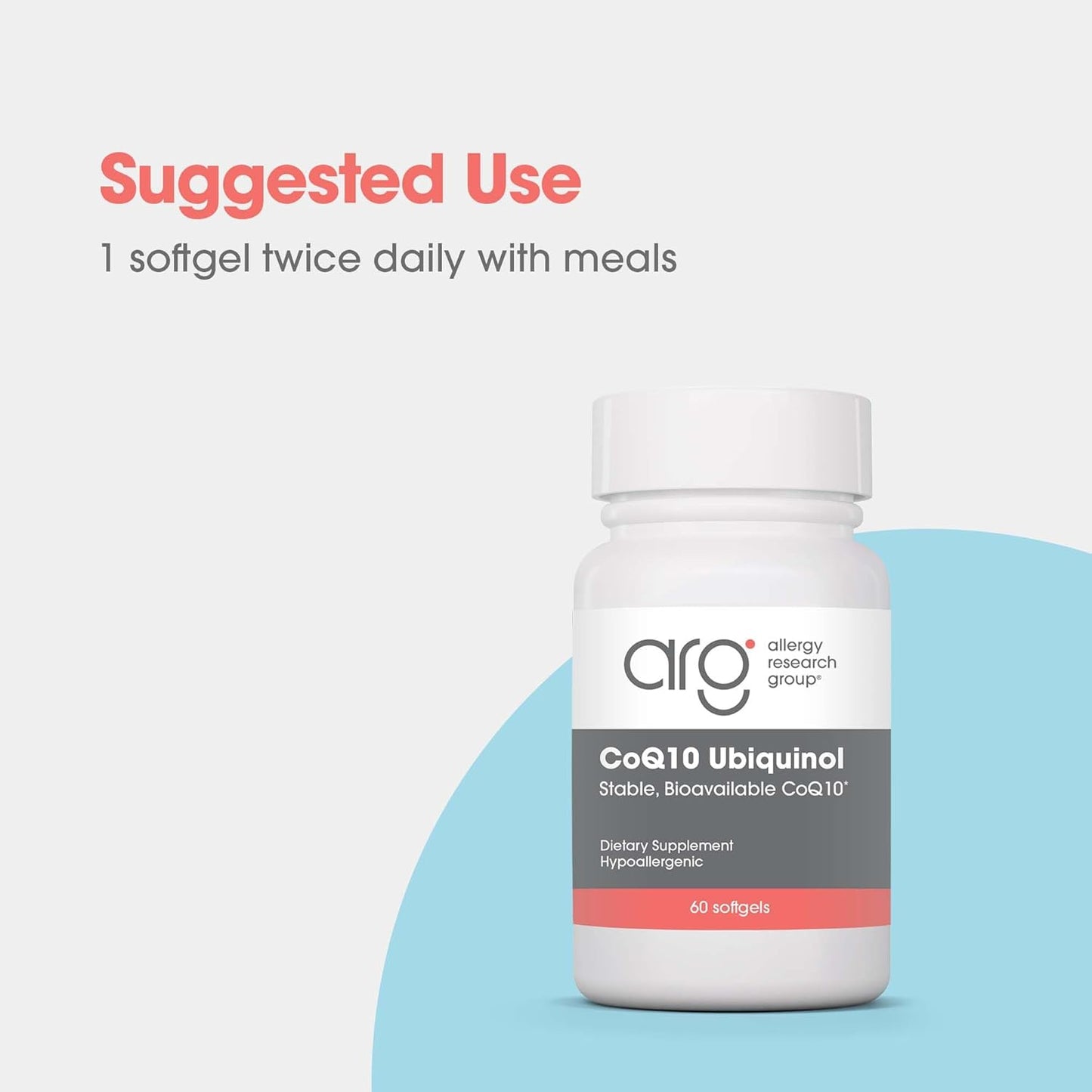 100mg Allergy Research Group CoQH-CF Ubiquinol Supplement - Cardiovascular & Immune Support - Stable & Bioavailable Softgels - 60 Count