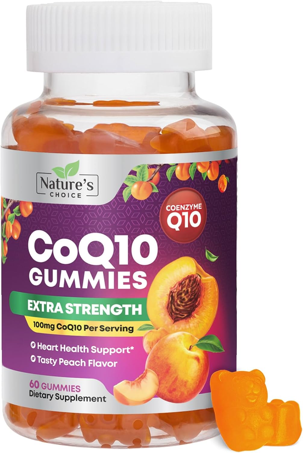100mg CoQ10 Gummies for Heart Health & Energy, High Absorption Coenzyme Q10 Vitamins - 60 Count Non-GMO Dietary Supplement