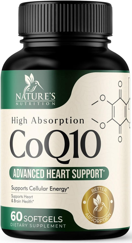 100mg CoQ10 Softgels for Heart Health & Energy Support - Antioxidant, Non-GMO, Gluten Free - 60 Nature's Coenzyme Q10 Vitamins