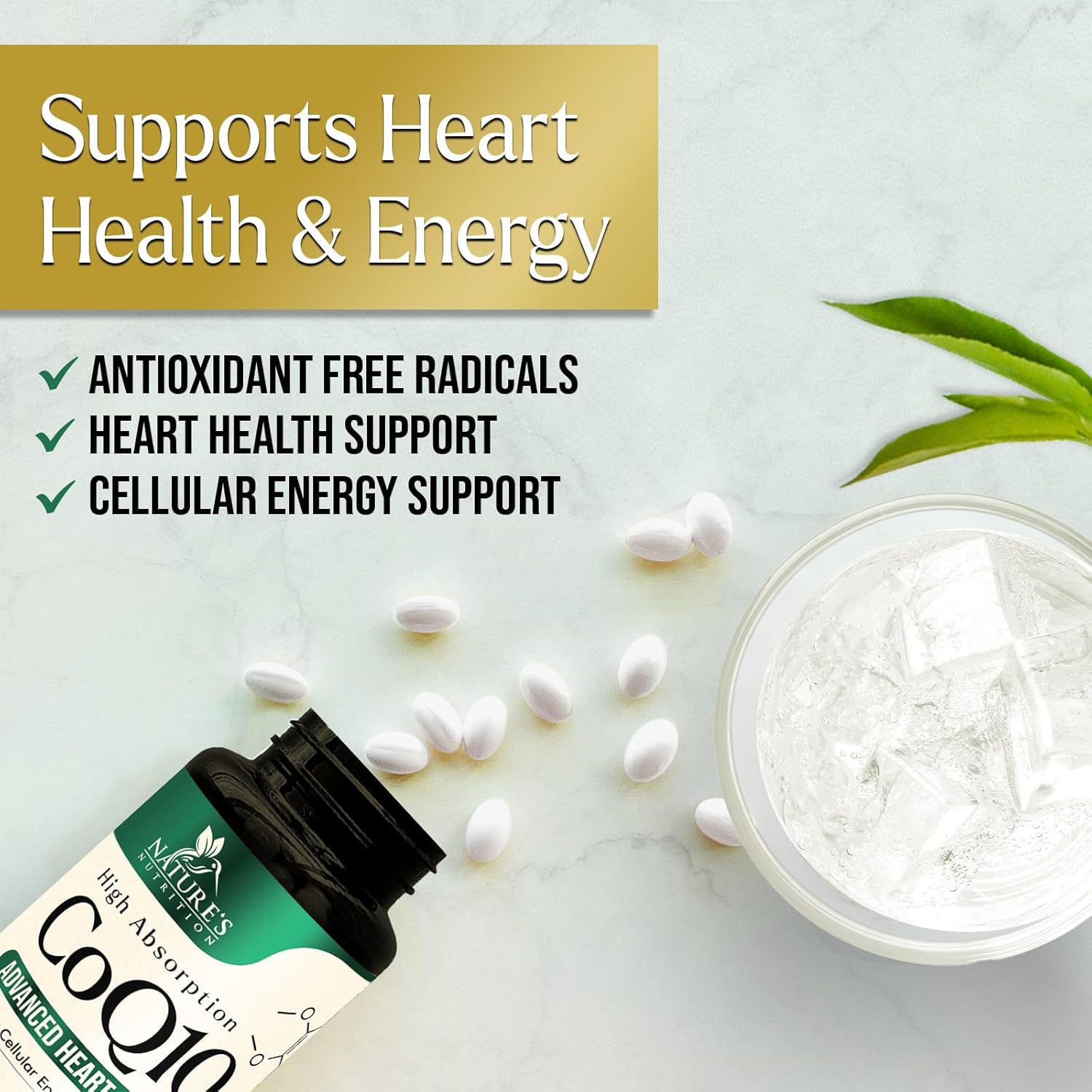 100mg CoQ10 Softgels for Heart Health & Energy Support - Antioxidant, Non-GMO, Gluten Free - 60 Nature's Coenzyme Q10 Vitamins