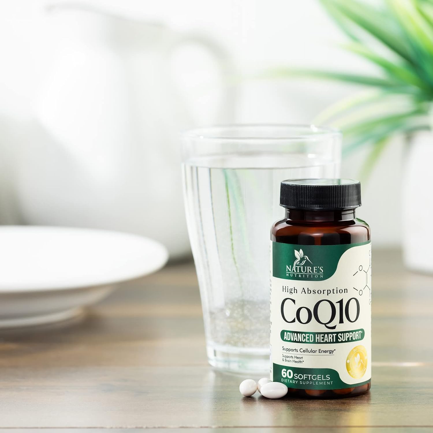 100mg CoQ10 Softgels for Heart Health & Energy Support - Antioxidant, Non-GMO, Gluten Free - 60 Nature's Coenzyme Q10 Vitamins