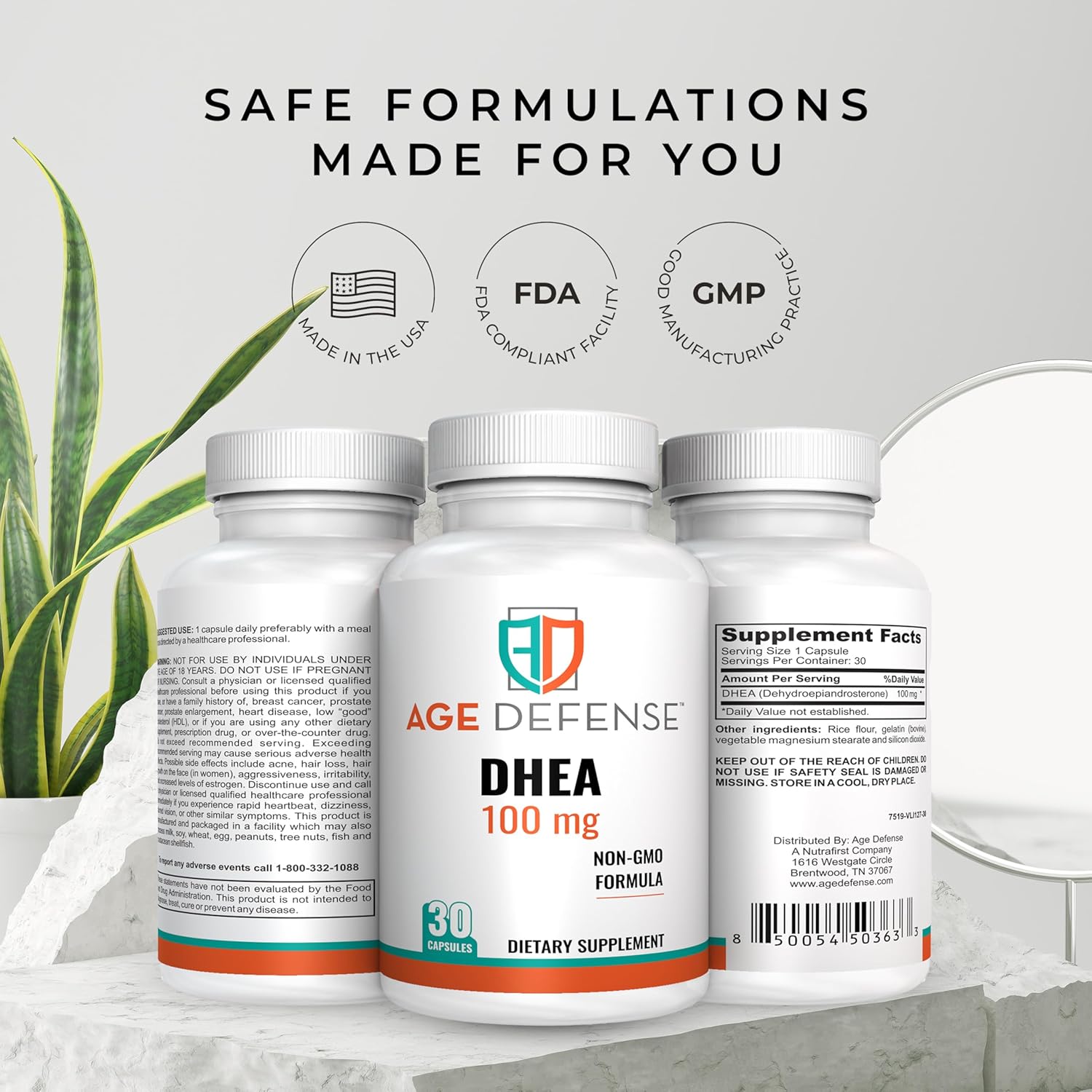 100mg DHEA Capsules - Natural Energy & Immune Support Supplement - Vitality & Skin Elasticity Boost - 30 Capsules for Men & Women