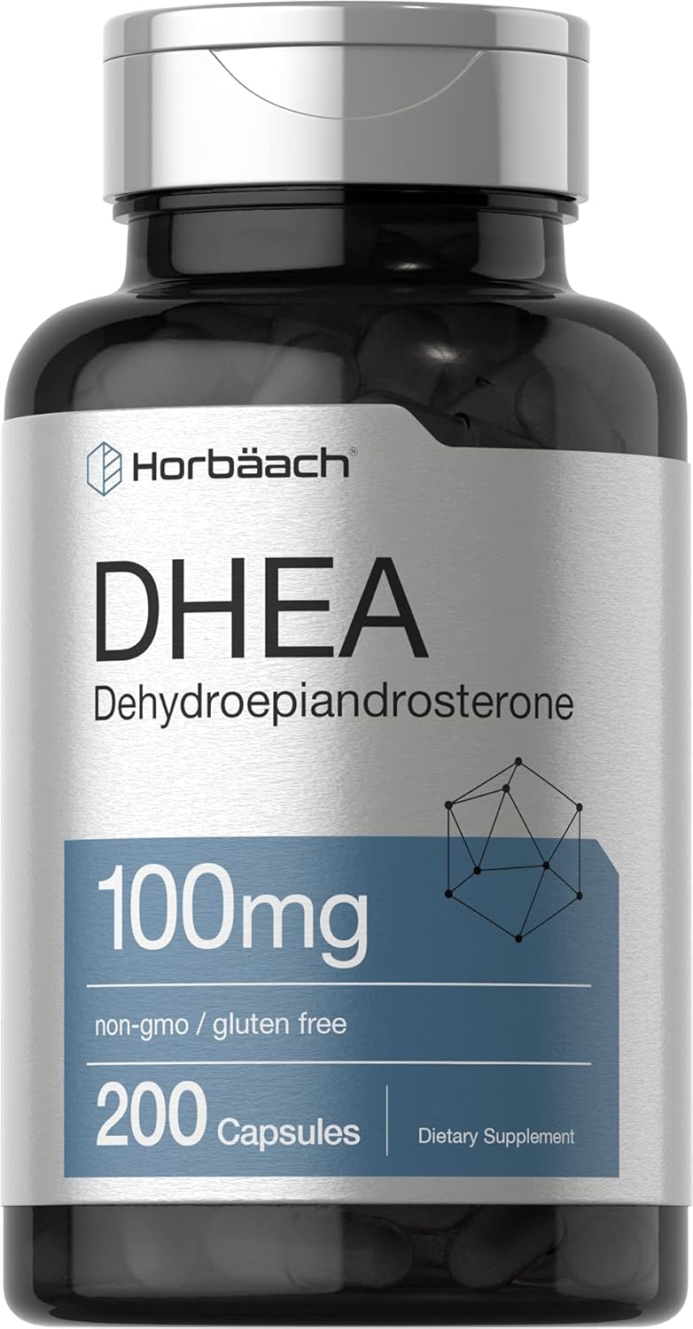 100mg DHEA Supplement for Men and Women - 200 Capsules, Non-GMO & Gluten Free by Horbäach