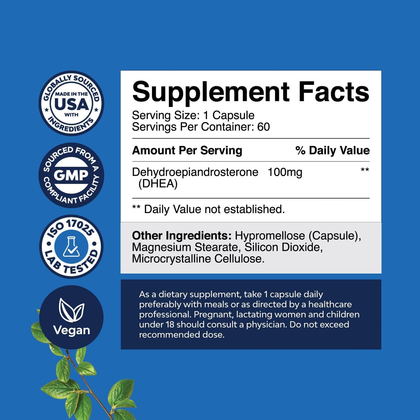 100mg DHEA Supplement for Men and Women - Vegan High Strength Energy & Hormone Balance - Women's Hormone Balance (2 Month Supply)