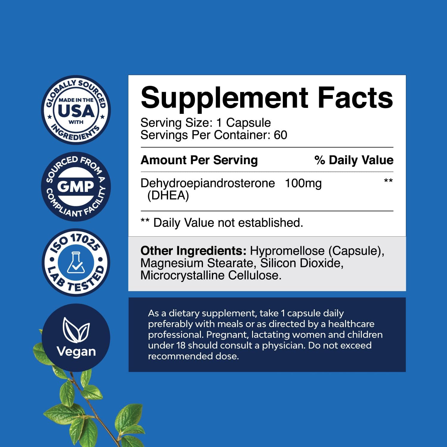 100mg DHEA Supplement for Men and Women - Vegan High Strength Energy & Hormone Balance - Women's Hormone Balance (2 Month Supply)