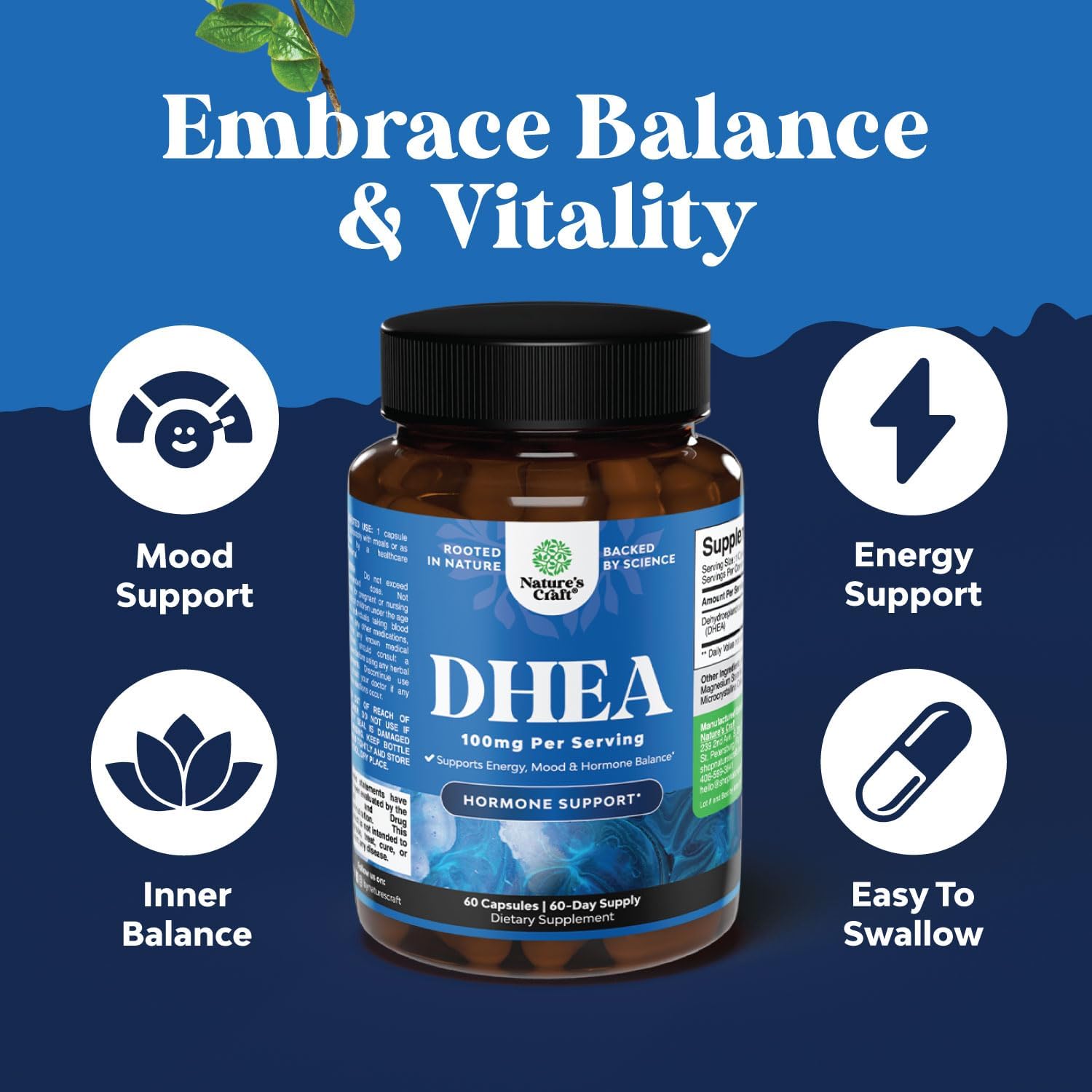100mg DHEA Supplement for Men and Women - Vegan High Strength Energy & Hormone Balance - Women's Hormone Balance (2 Month Supply)