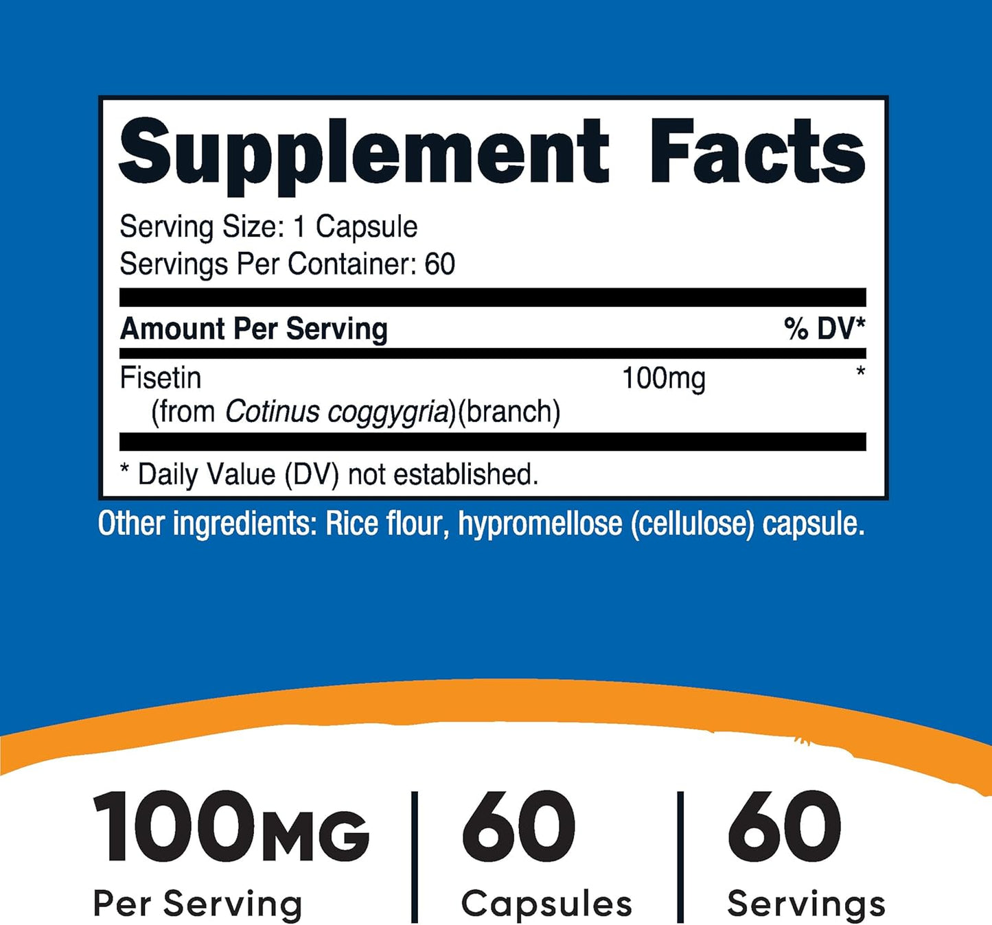 100mg Fisetin Capsules - 60 Count - Pure Polyphenol Antioxidant Supplement - Non-GMO, Gluten Free, Vegan Friendly