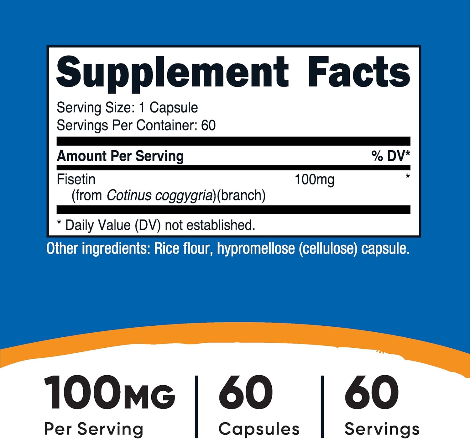 100mg Fisetin Capsules - 60 Count - Pure Polyphenol Antioxidant Supplement - Non-GMO, Gluten Free, Vegan Friendly