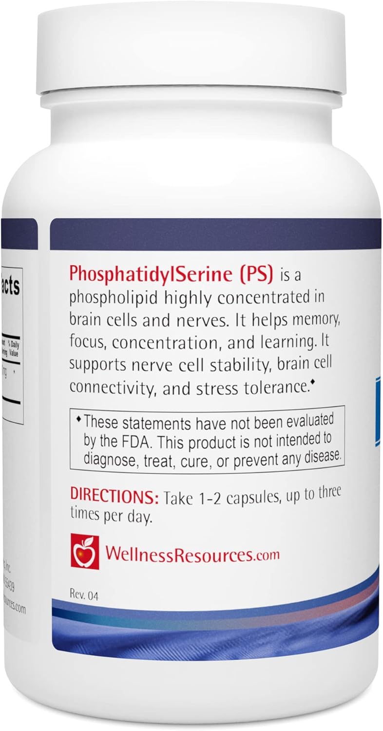 100mg PhosphatidylSerine Capsules - Soy-Free Sunflower Source - Vegan Non-GMO Supplement for Wellness