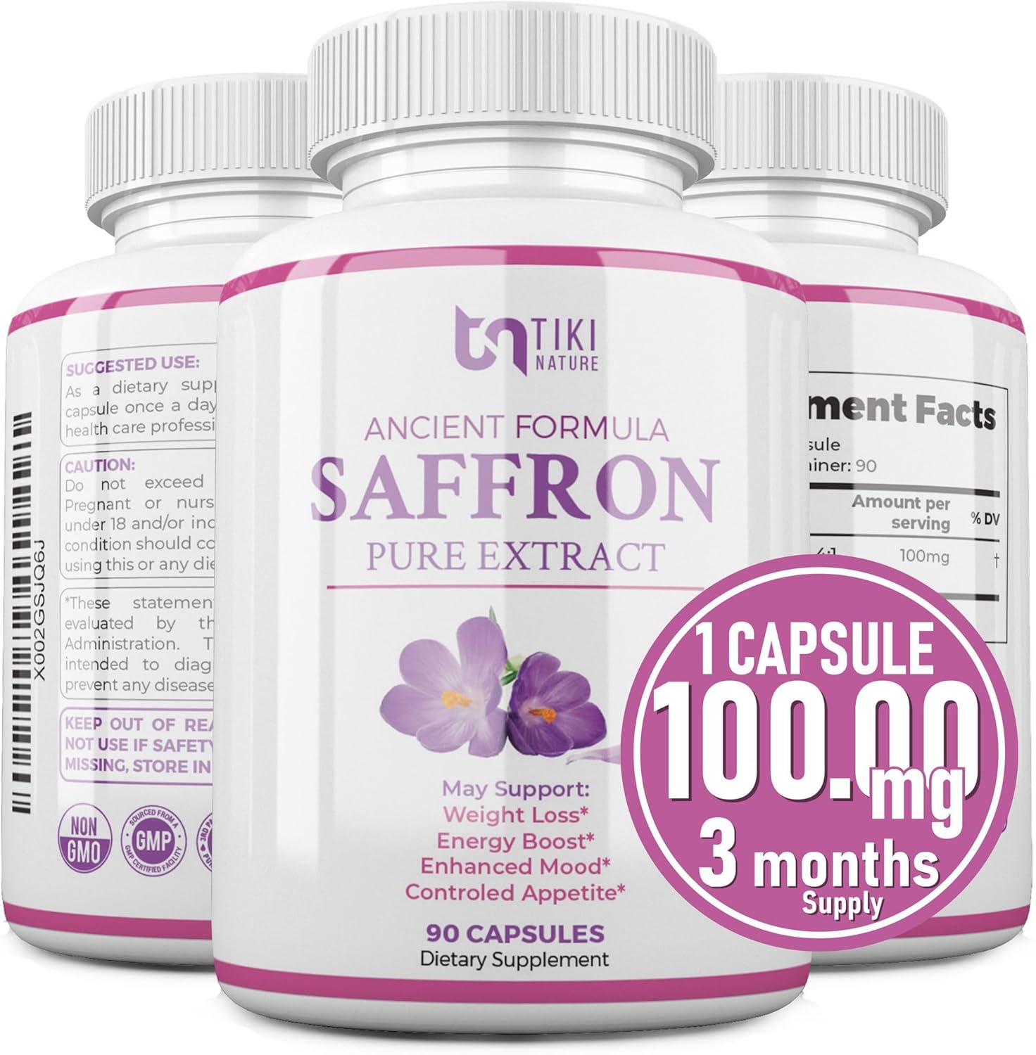100mg Saffron Extract Supplement - Boost Mood, Eye & Heart Health - Antioxidant & Mood Support - TIKI NATURE