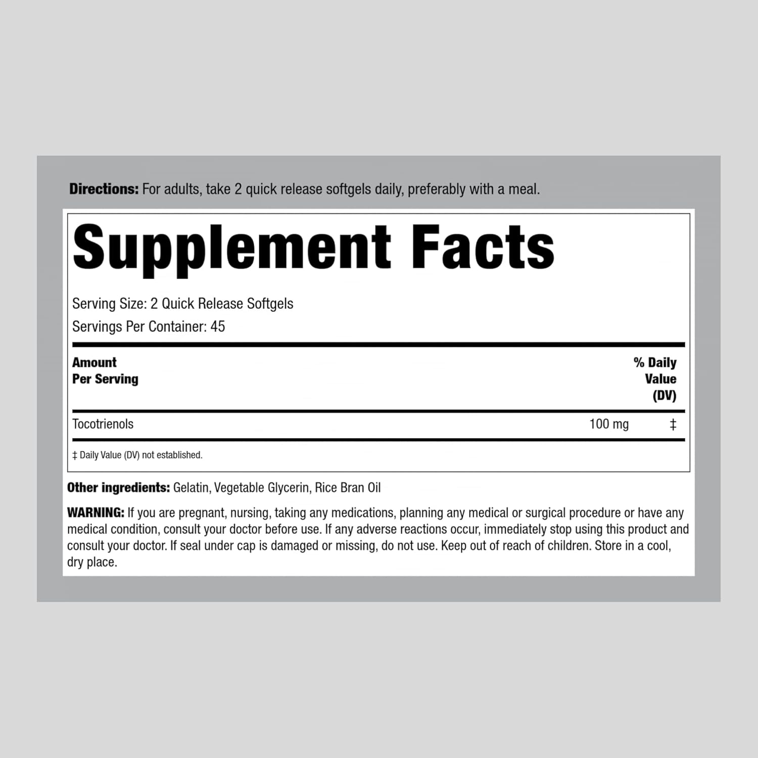 100mg Tocotrienols Supplement by Piping Rock - 90 Softgels, Non-GMO, Gluten Free
