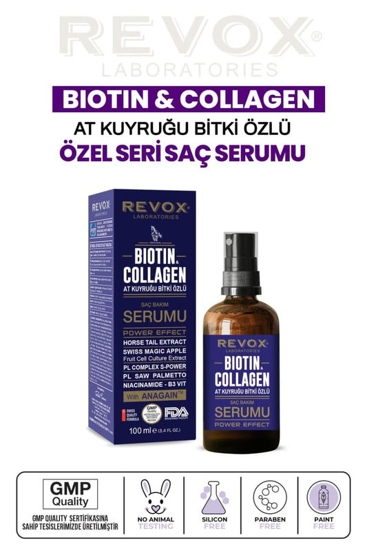 100ml Hair Care Serum with Biotin, Collagen, Horse Tail & Swiss Apple Fruit Extracts - Powerful Effect for Hair Growth & Health