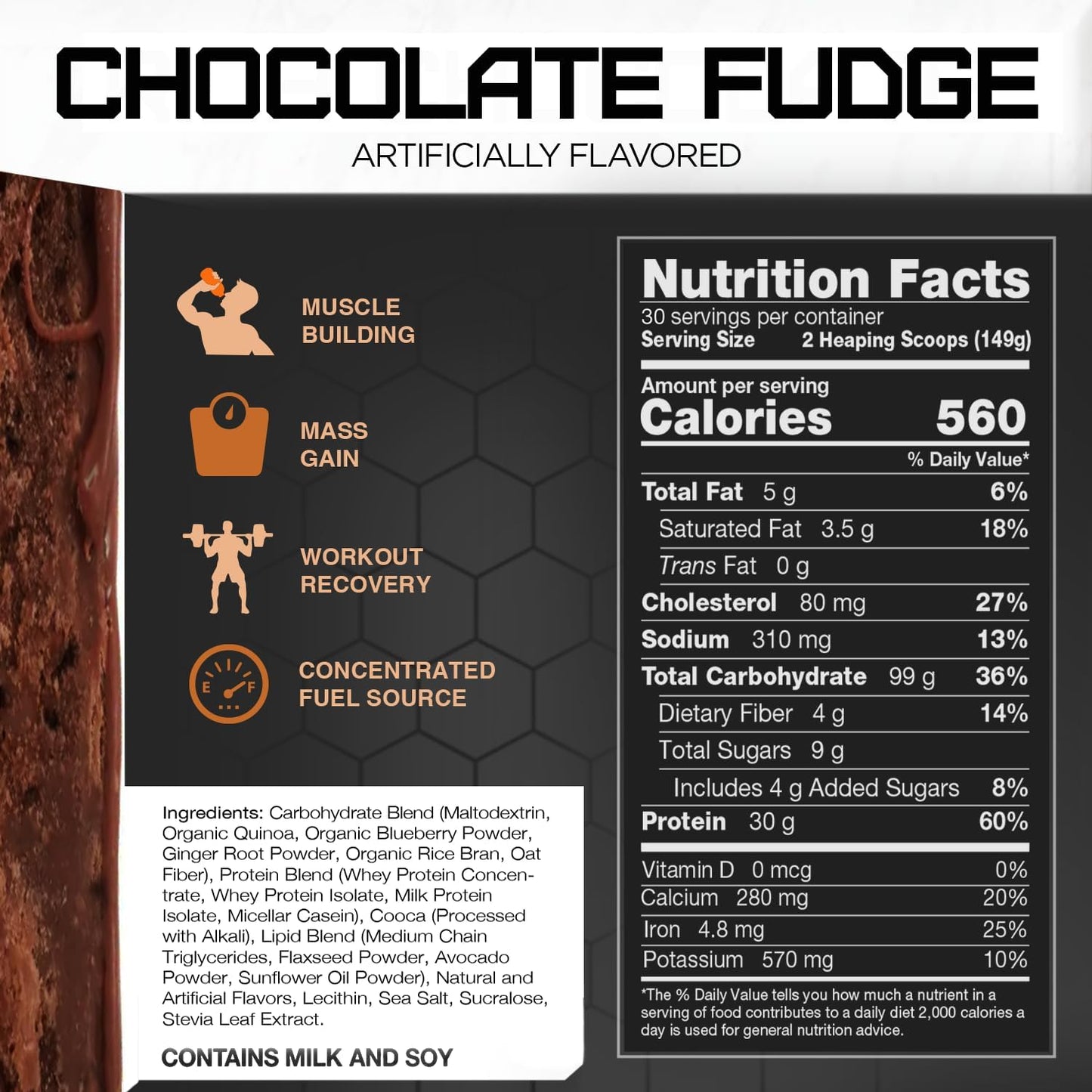 10lb Rival Nutrition Clean Gainer Chocolate Fudge Protein Powder for Lean Muscle Growth & Recovery