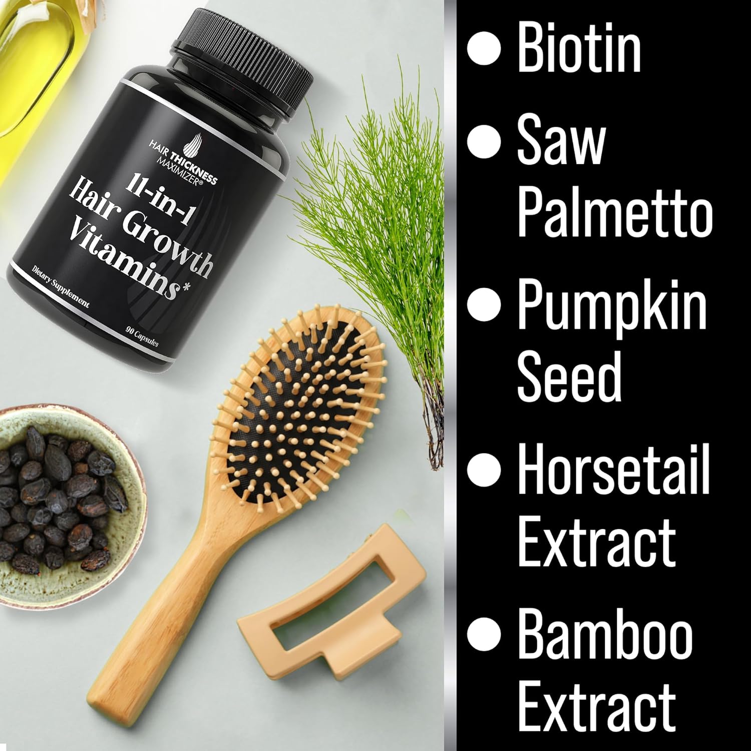 11-in-1 Hair Growth Vitamins with Biotin & Saw Palmetto - Vegan Hair Strength Supplement for Thicker Hair
