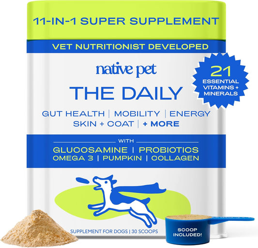 11-in-1 Multivitamin Dog Supplement Powder - 30 Scoops with 21 Vitamins & Nutrients - Pet Health Essentials