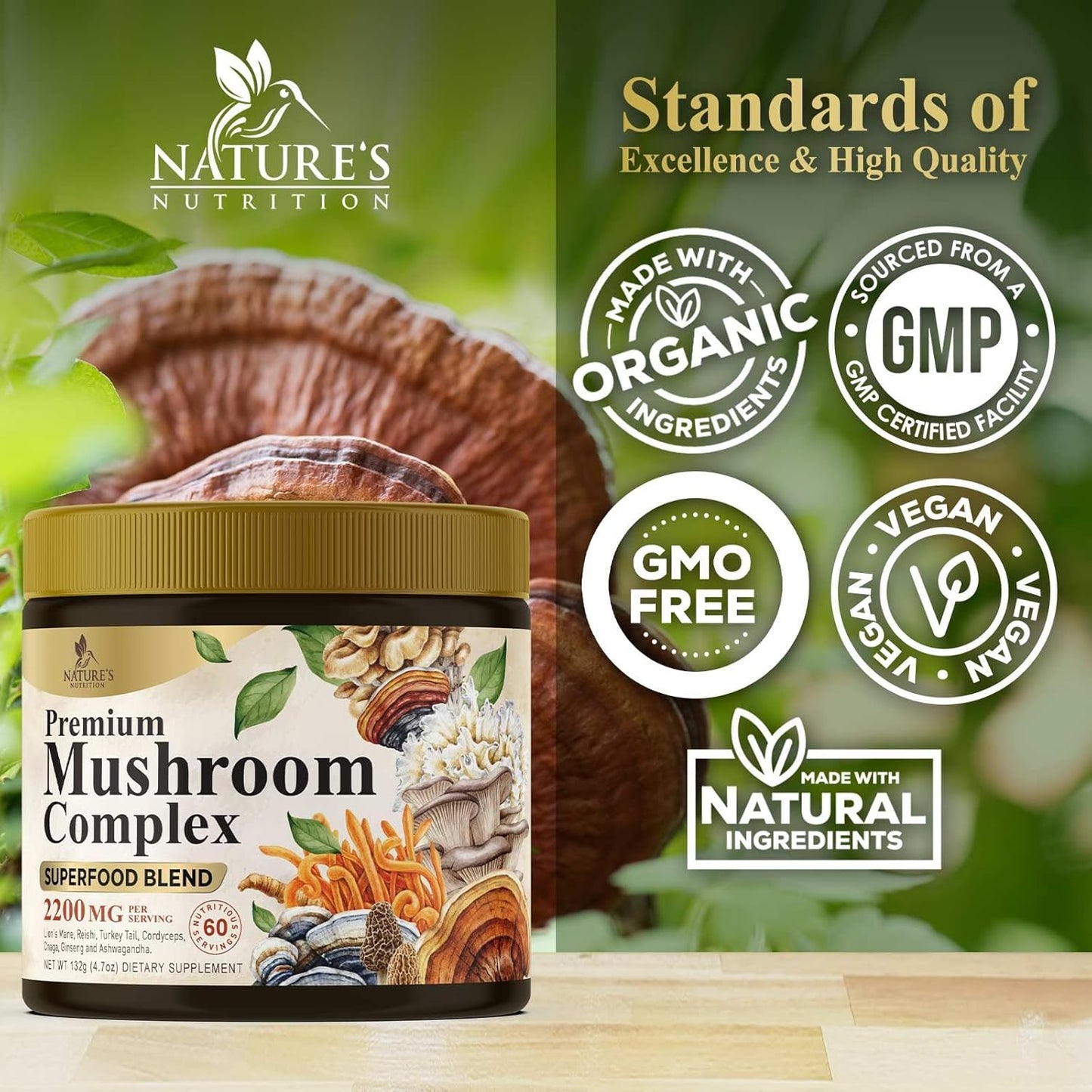 11-in-1 Mushroom Extract Powder Supplement with Organic Lions Mane, Reishi, Cordyceps, Chaga, Turkey Tail, Maitake for Memory, Energy, Focus, & Immune Support - 60 Servings